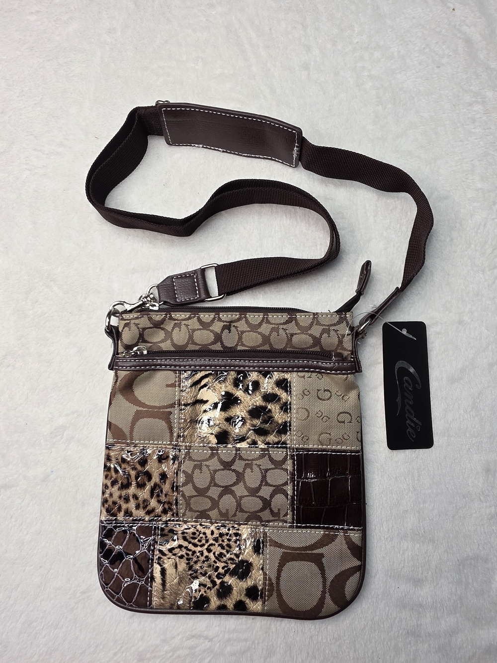 Candie's Brown Animal Leopard Print Patchwork Crossbody Bag